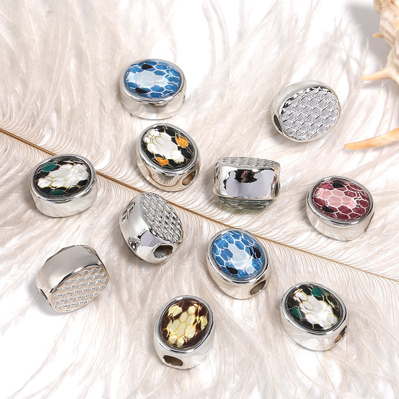 Wholesale 100pcs/pack Light Luxury Snake Pattern Large Hole Beads Acrylic Oval Beads